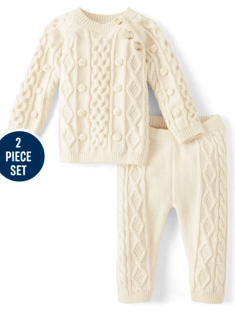 Gymboree Cable Knit Pom Pom Sweater & Pants Matching Set Cream Cotton 6-9 Months